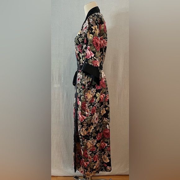 L.A. Intimates Floral Satin Brocade Robe with Black Satin Trim and Pockets. - Picture 2 of 6